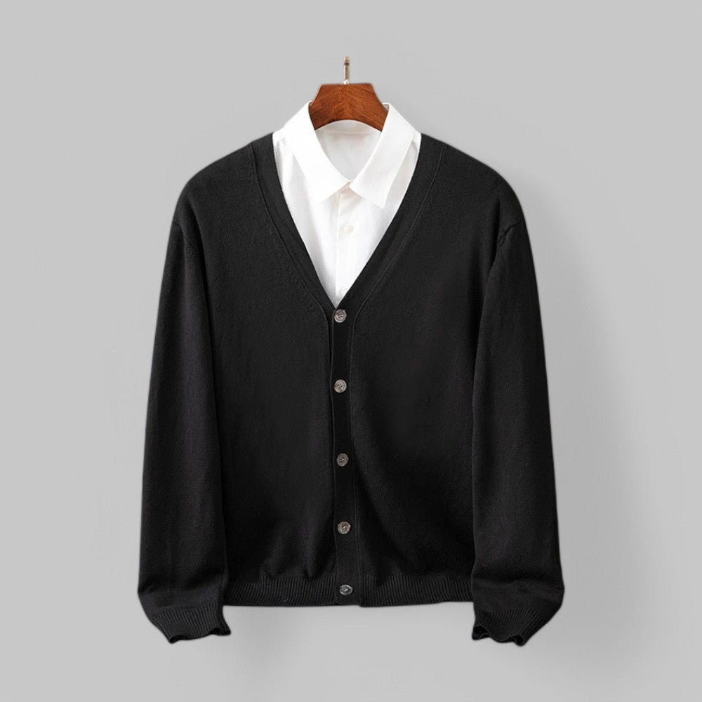 Gebreide V-Hals Trui voor Heren | Lucas Zwart