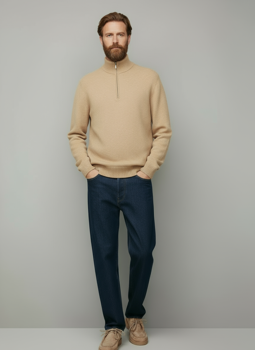 Herentrui met Kwartritskraag voor Heren | Dmitri Beige