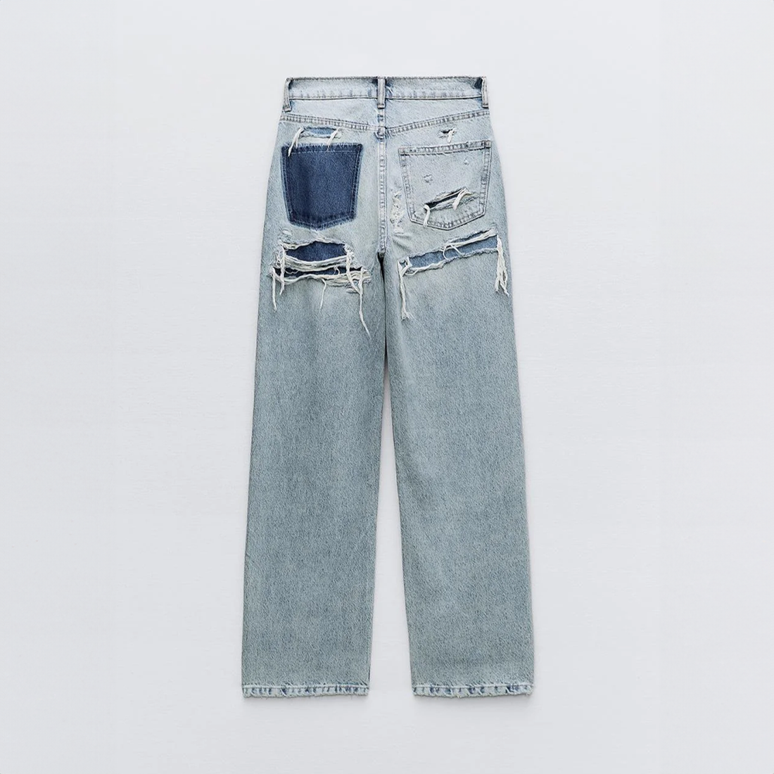 High-Waist Gerafelde Patchwork Jeans voor Dames | Olivia