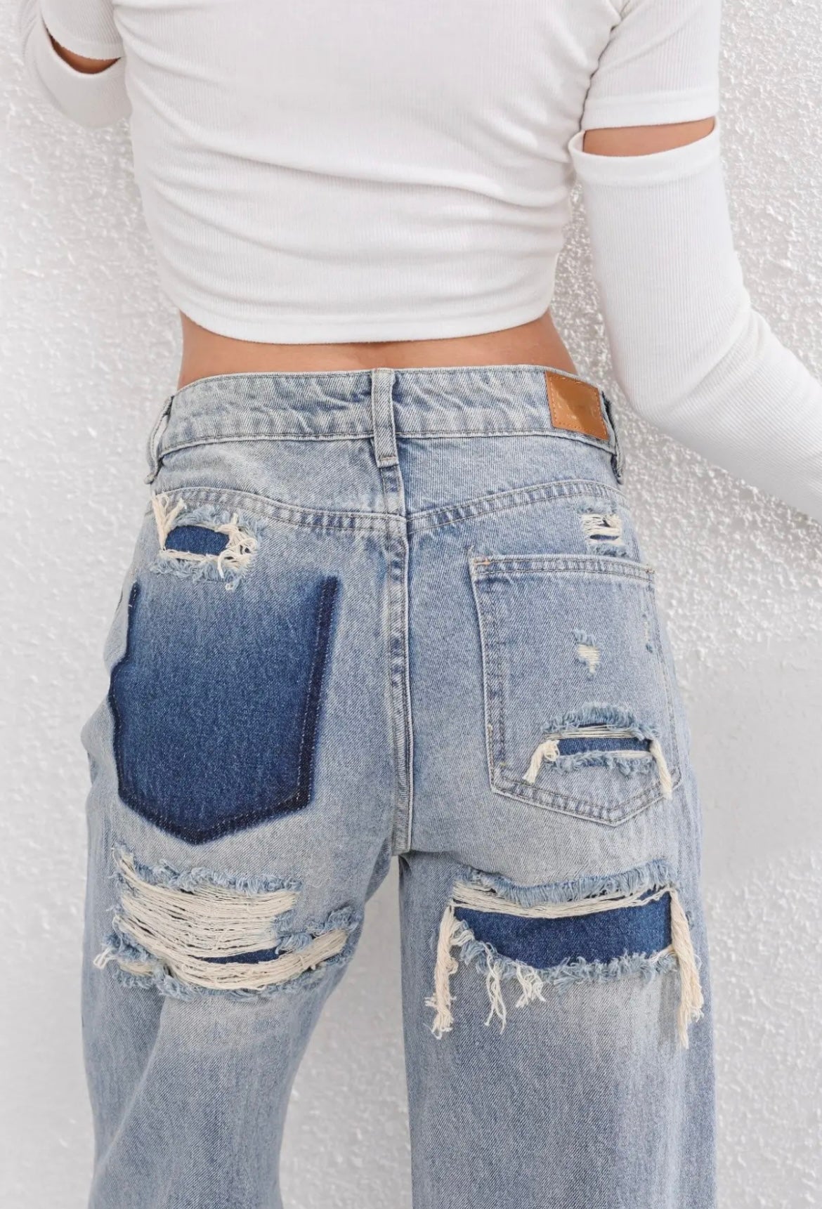 High-Waist Gerafelde Patchwork Jeans voor Dames | Olivia