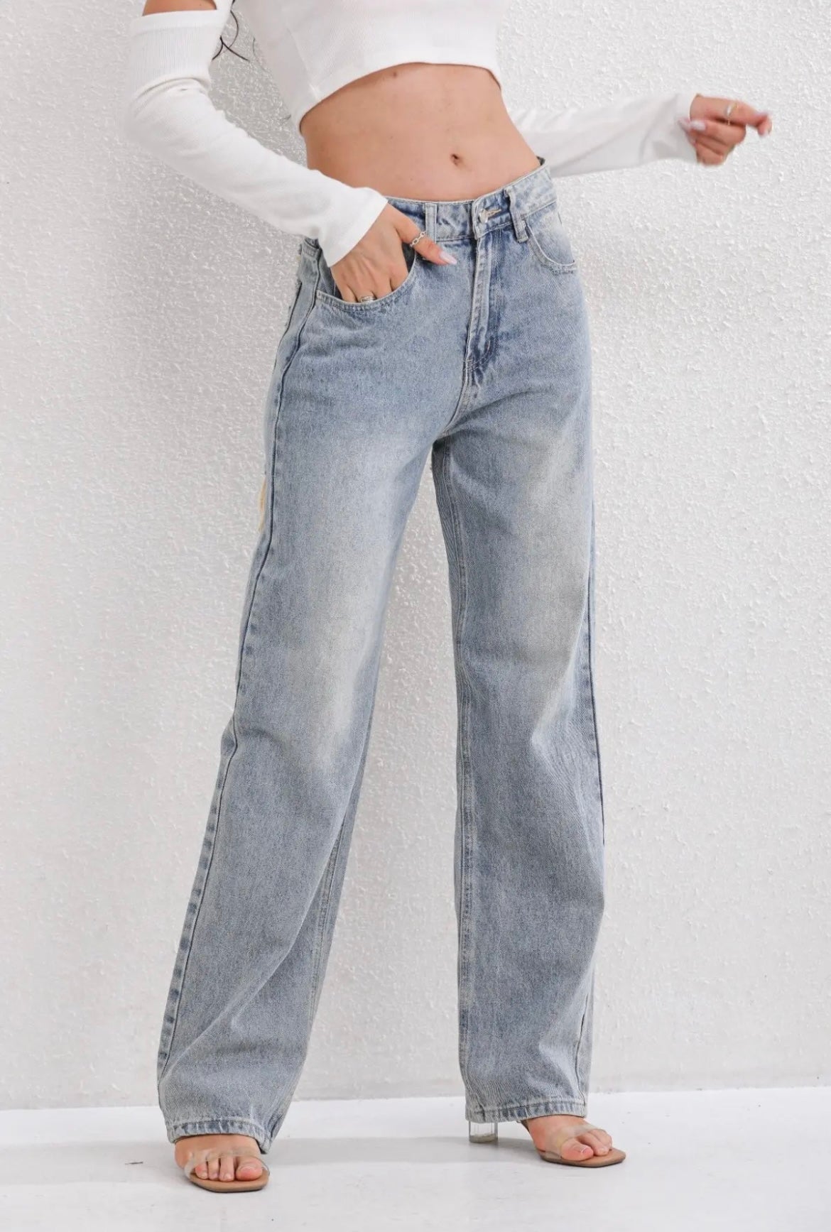 High-Waist Gerafelde Patchwork Jeans voor Dames | Olivia