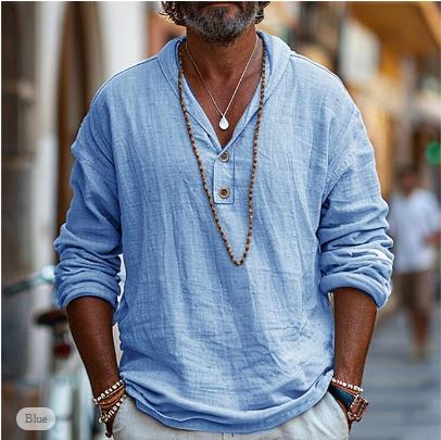 Linnen Herenoverhemd Lange Mouw Voor Mannen | Jorven Blauw