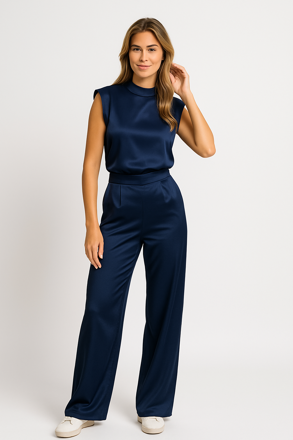 Mouwloze Jumpsuit met Wijde Pijpen voor Dames | Katrina Marineblauw