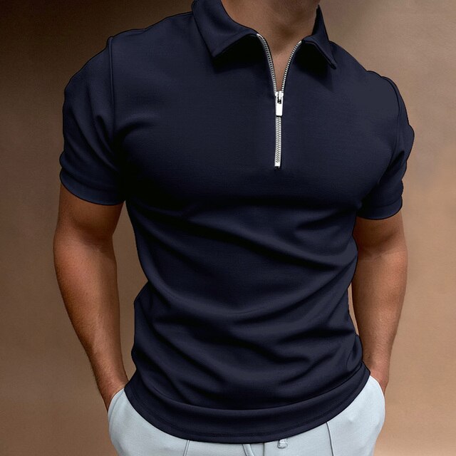 Casual Polo Met Rits Voor Heren | Jorven Marineblauw