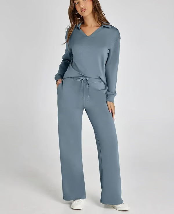 Casual Set Met Lange Mouwen Voor Vrouwen | Meliora Stof Blauw