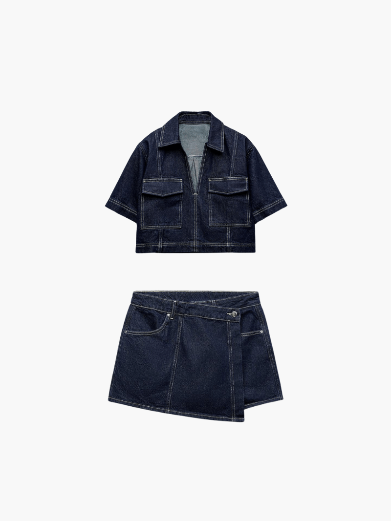 Denim Co-ord Set met Top en Minirok | Anne