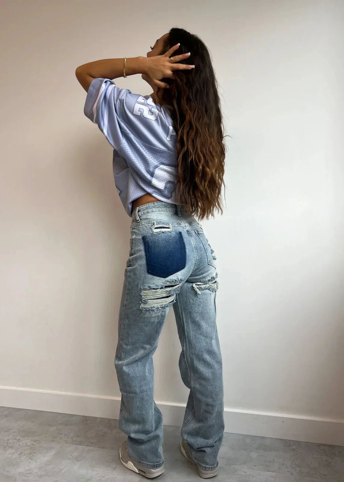 High-Waist Gerafelde Patchwork Jeans voor Dames | Olivia