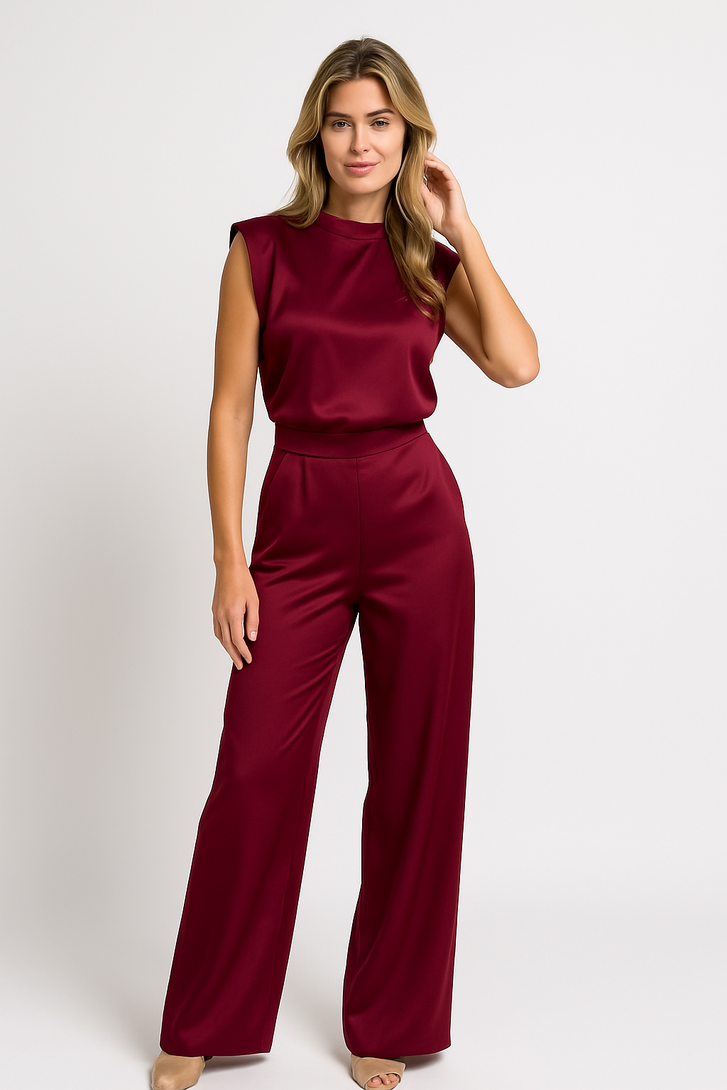 Mouwloze Jumpsuit met Wijde Pijpen voor Dames | Katrina Wijn Rood