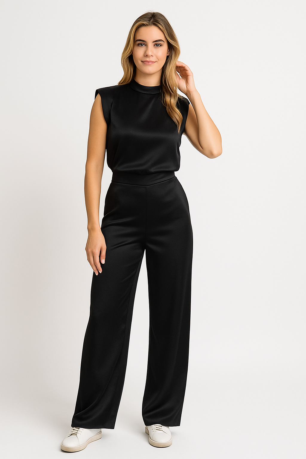 Mouwloze Jumpsuit met Wijde Pijpen voor Dames | Katrina Zwart