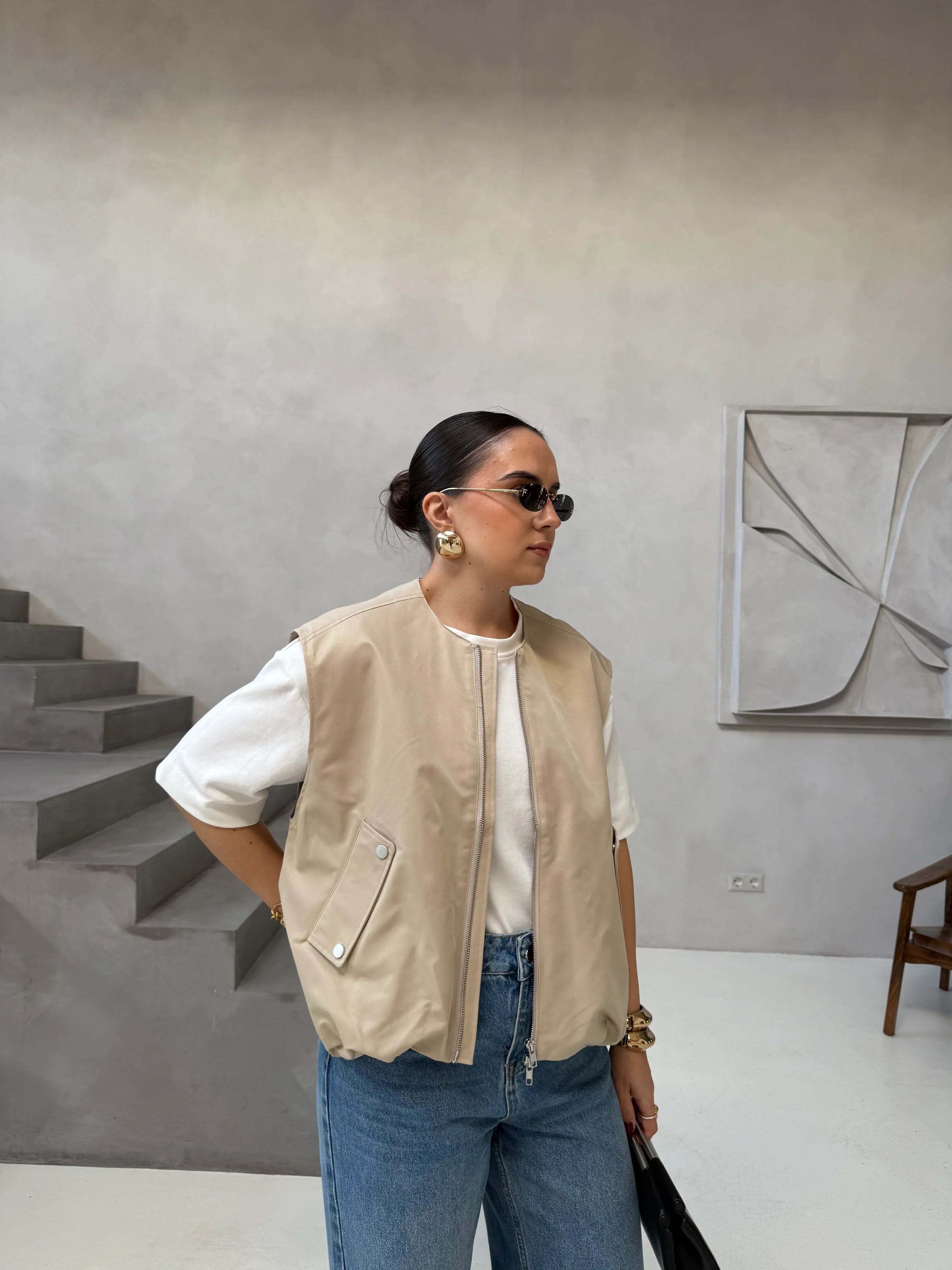 Utility Bodywarmer met Rits voor Dames | Iya Khaki